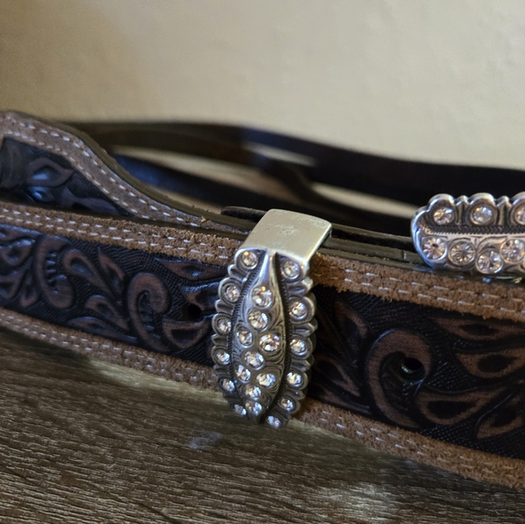Tony Lama Brown and Black Western Belt with Bking & Silver Buckle - Picture 3 of 5